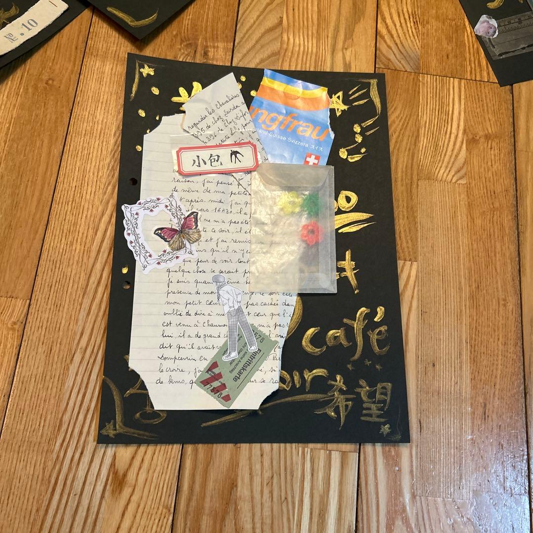 艶猫旅｜黒×金 作品ジャンクジャーナル5枚セット猫足跡merci紙もの