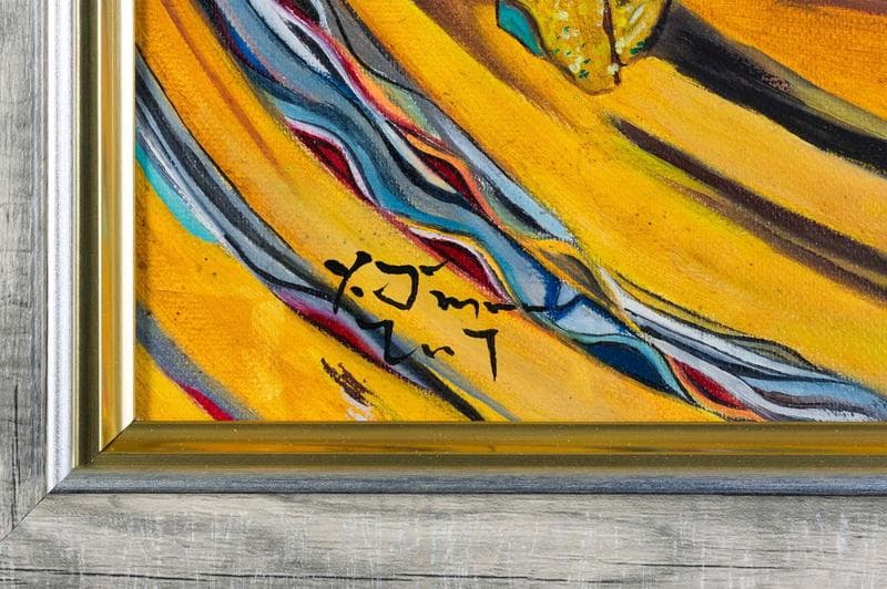 天野喜孝 油彩 肉筆『飛天風神』表サイン 裏サイン P8号 額装 b767