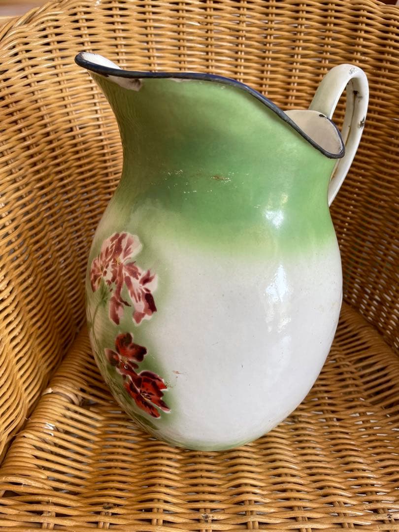 パンジーホーロージャグ フランスアンティーク パンジーホーロージャグ フランスアンティーク パンジーホーロー