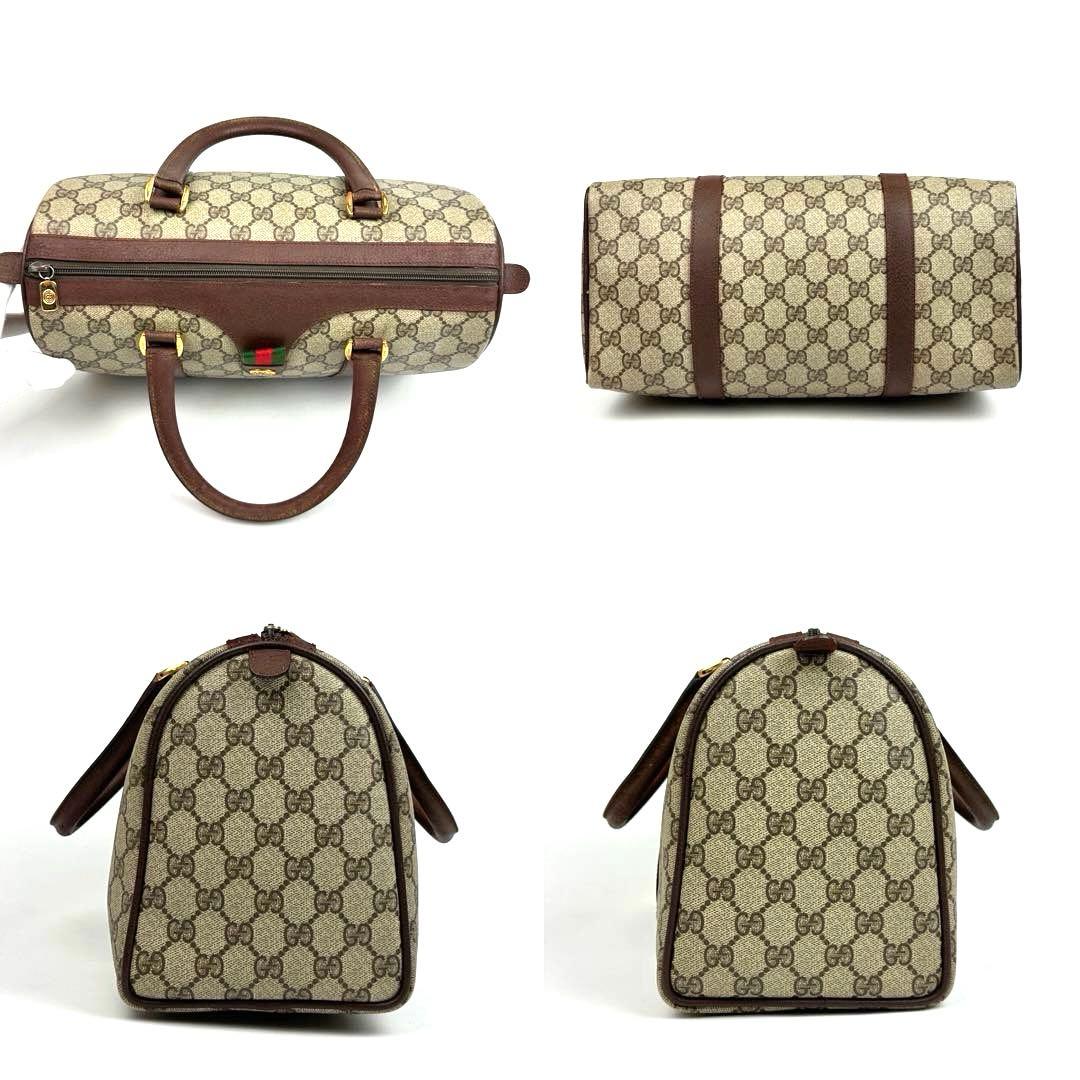 【美品】グッチ　ハンドバッグ　GGスプリーム　シェリーライン　PVC　レザー　茶