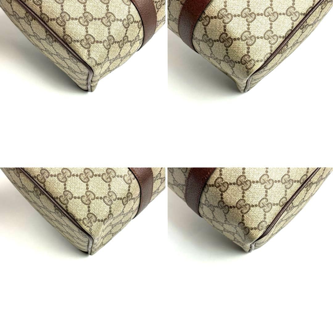 【美品】グッチ　ハンドバッグ　GGスプリーム　シェリーライン　PVC　レザー　茶