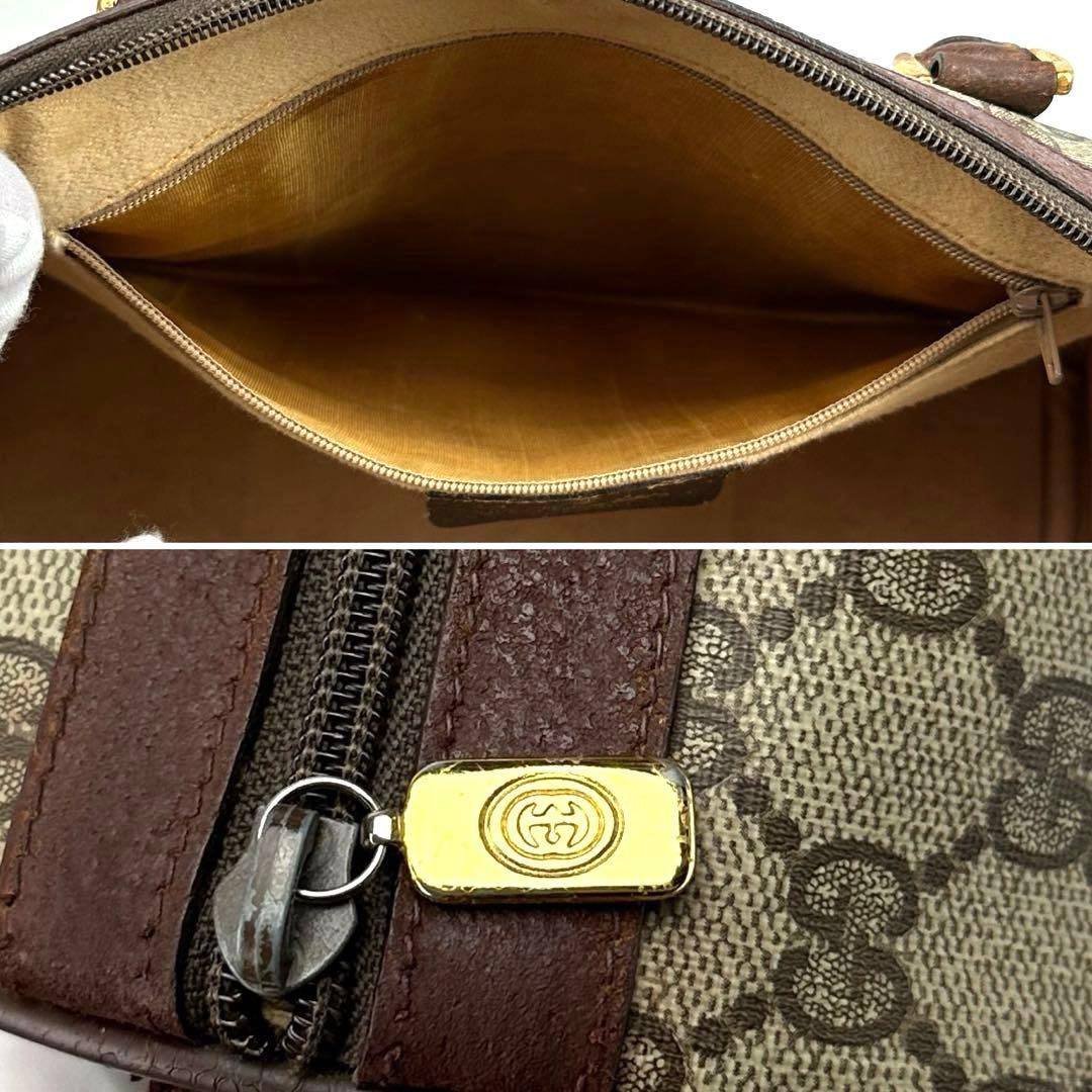 【美品】グッチ　ハンドバッグ　GGスプリーム　シェリーライン　PVC　レザー　茶