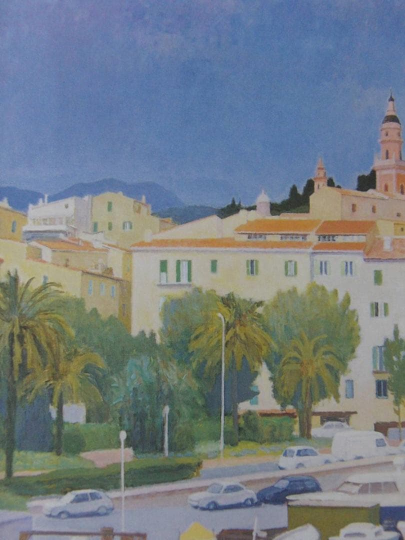 大附晋、【地中海の港町】、希少な額装用画集より、新品額装付