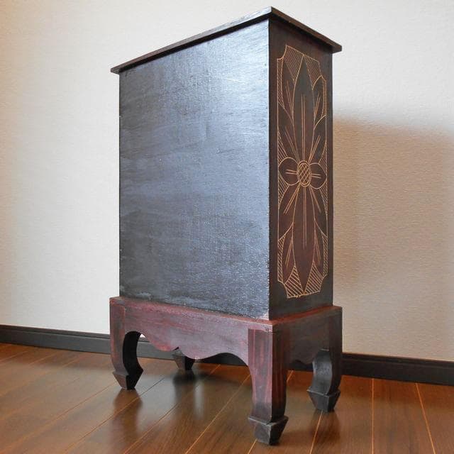 花柄模様 猫足 キャビネット」×2品 アジアン家具 バリ家具 完成品家具