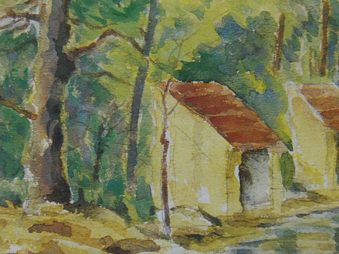 浅井忠、【グレーの洗濯場】、希少な額装用画集より、新品額装付