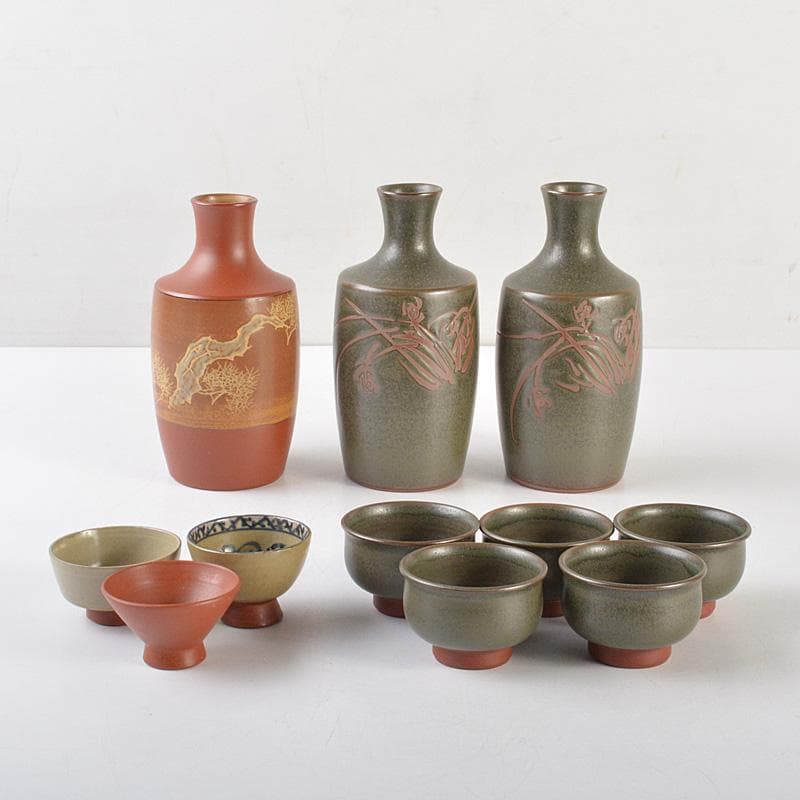 佐渡無名異焼 人間国宝 金渓堂 伊藤赤水 徳利 酒器 共箱 2点 VR7386F