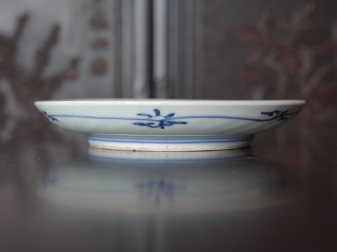 江戸時代 前期 古伊万里 藍九谷 染付 葡萄文 漢詩 皿 五寸皿