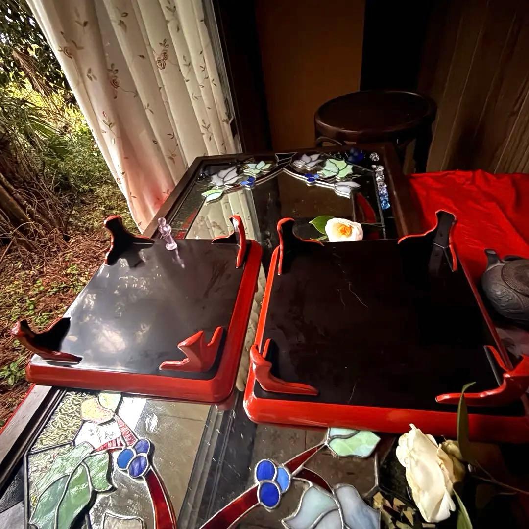 A様へ感謝お嫁入り‼️節目にJAPAN GOLDすすき天然木朱色沈金御膳 10客