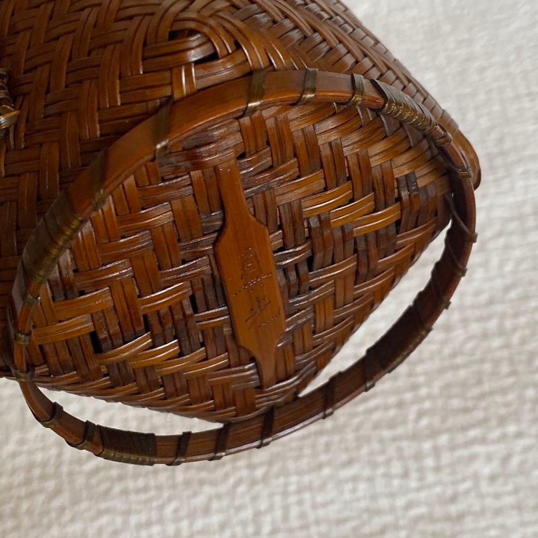 希少✨茶花 花入 竹細工 林真光 在銘 竹編手付 花籠 茶道具 華