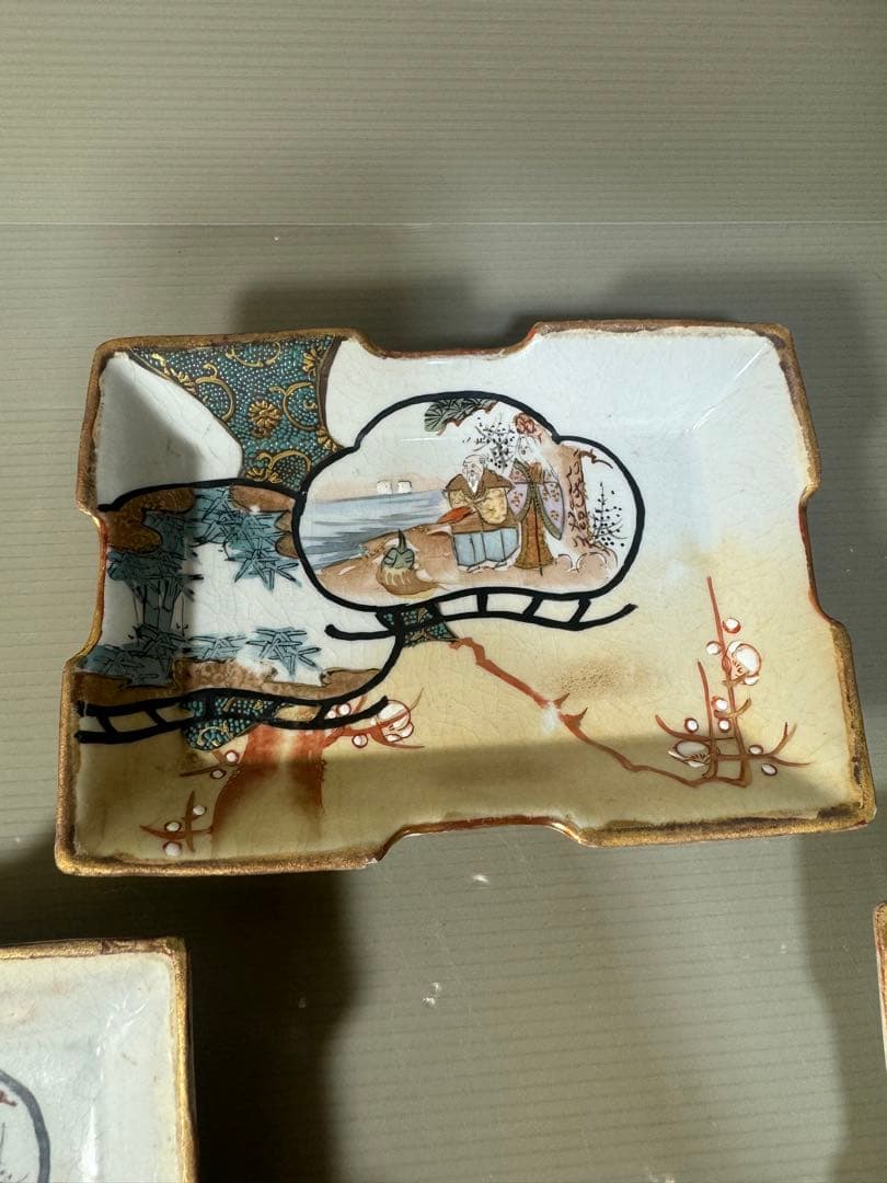 2374 九谷焼 角皿 5客 時代物