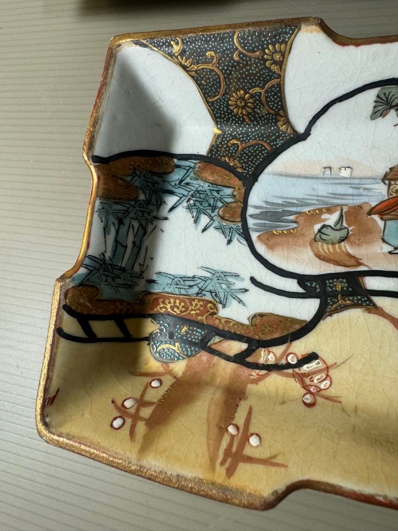 2374 九谷焼 角皿 5客 時代物