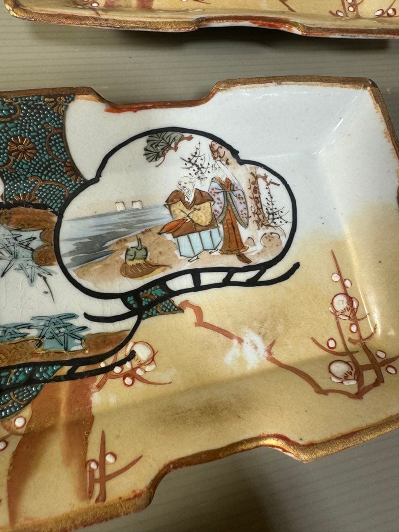 2374 九谷焼角皿5客時代物