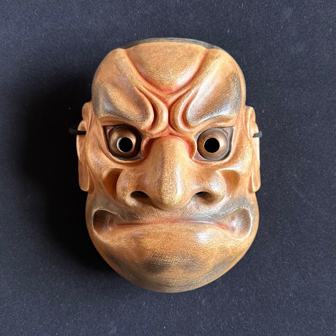 時代年代物 特大 木彫 塗金黒漆 般若 お面 壁飾り 縦約70㎝ 能面 東洋