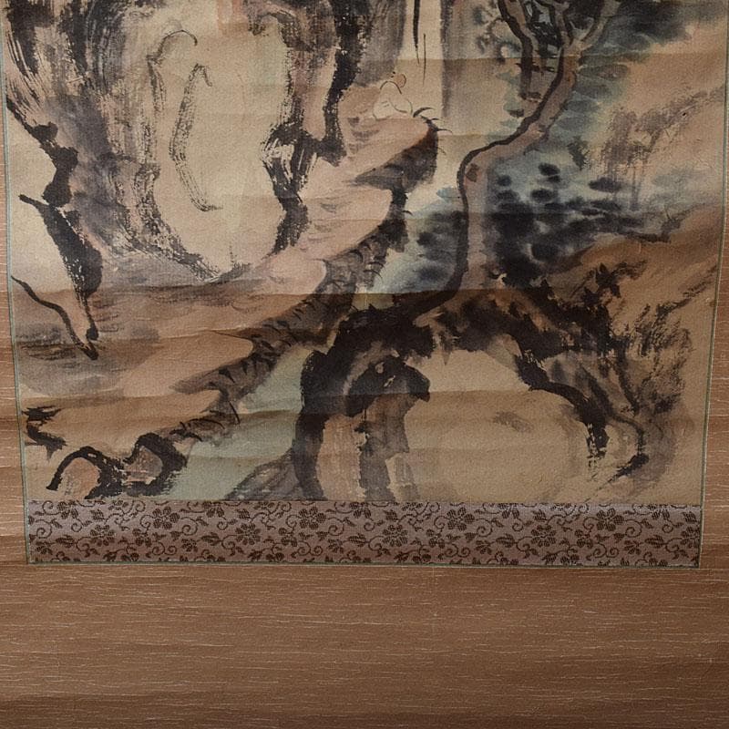 掛軸 青木木米筆 山水画 水墨画 時代箱 N R9127