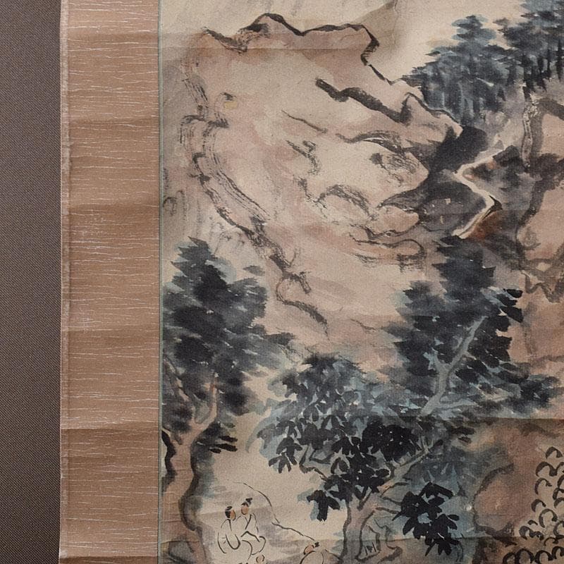 掛軸 青木木米筆 山水画 水墨画 時代箱 N R9127