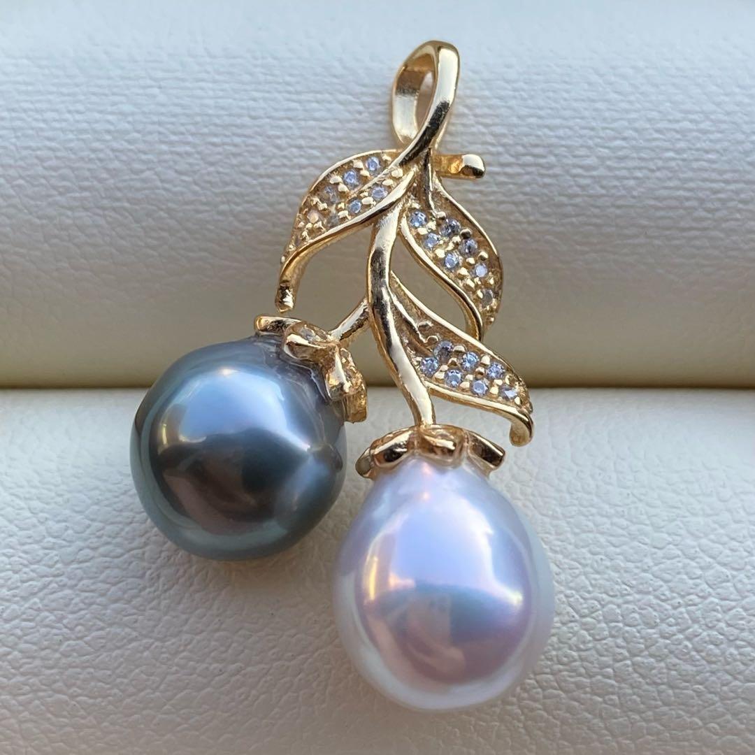 本真珠南洋黒蝶真珠&淡水エジソンパールネックレストップグリーン