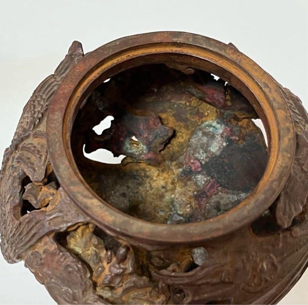 骨董 昭和 ビンテージ レトロ 高岡銅器 透し鳳凰 香炉 縁起物 風水 厄除け