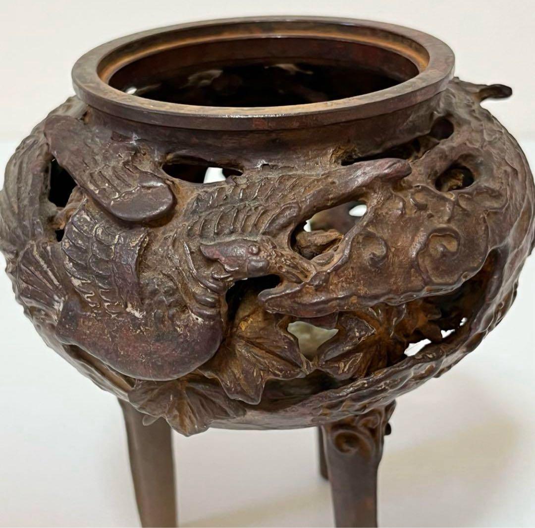 骨董 昭和 ビンテージ レトロ 高岡銅器 透し鳳凰 香炉 縁起物 風水 厄除け
