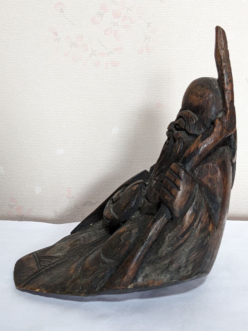 ♢中国古美術品 桃仙人 竹根 竹製 仏像 縁起物 置物 飾り骨董品