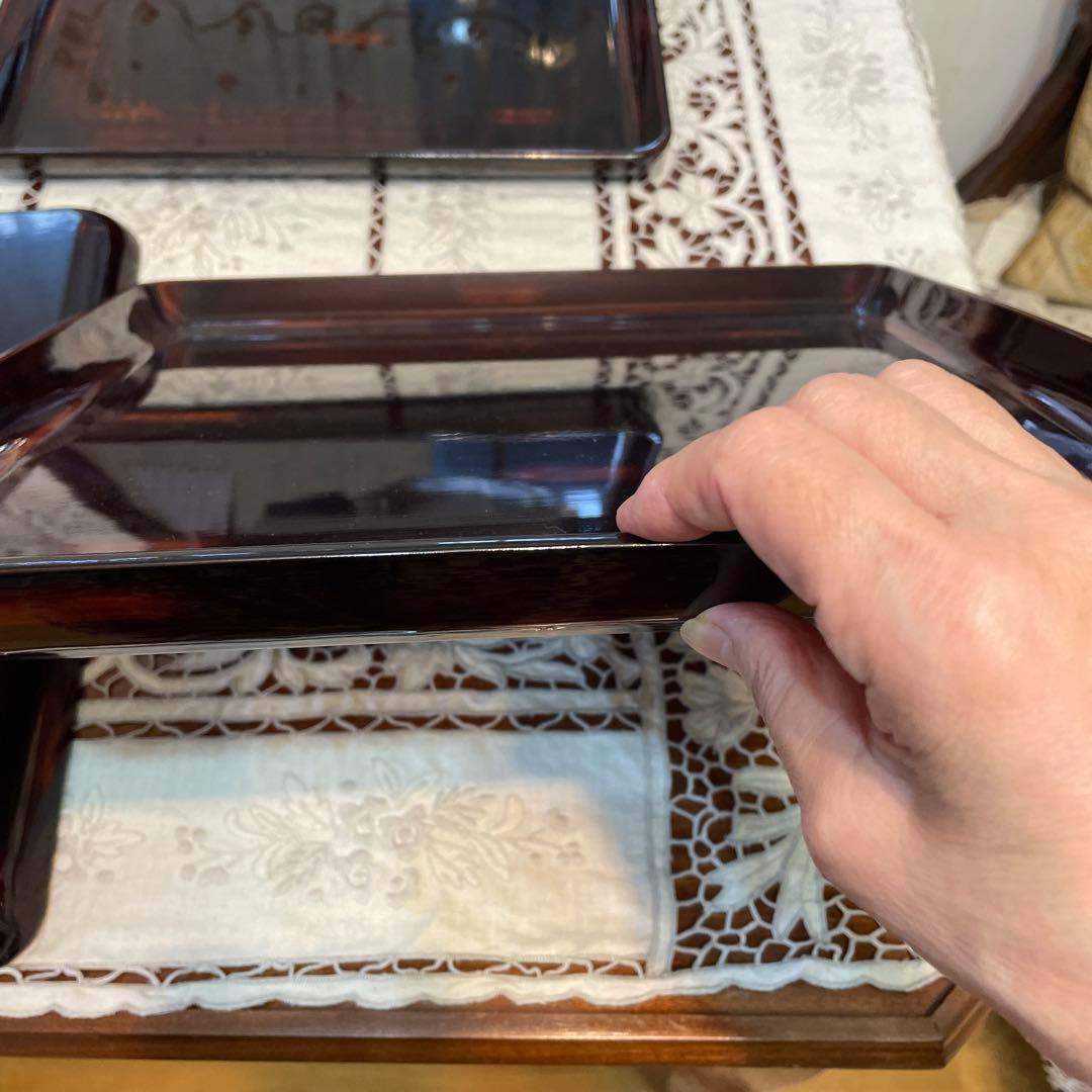 会席膳　木製　漆塗り　根来　曙塗　三枚　尺ニ　ヴィンテージ