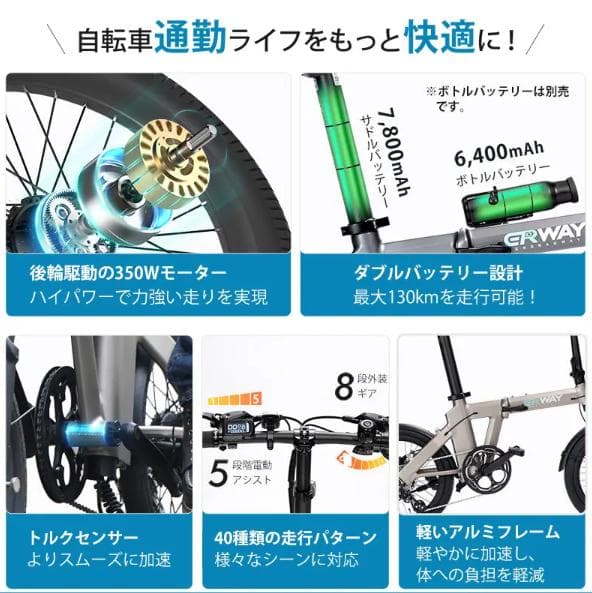 【過去最大割引！ 】電動アシスト自転車 ERWAY A02 グレー