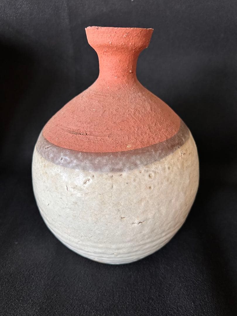 四代　真清水蔵六　【粉引かぶら大徳利】　共箱　無傷　本物保証　高さ約31cm