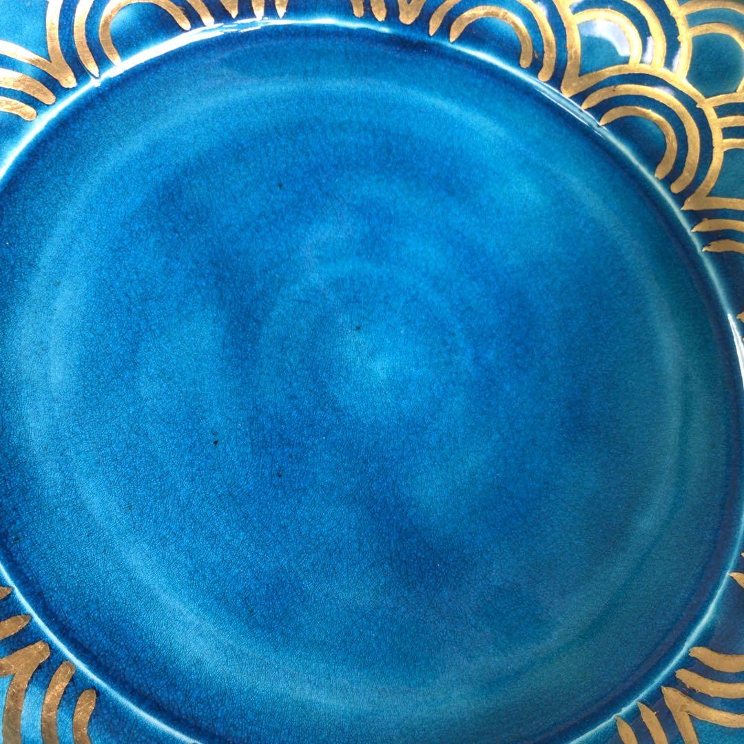 P858水指『加賀瑞山造』『トルコ釉』『青海波文』『平水指』共箱茶道具