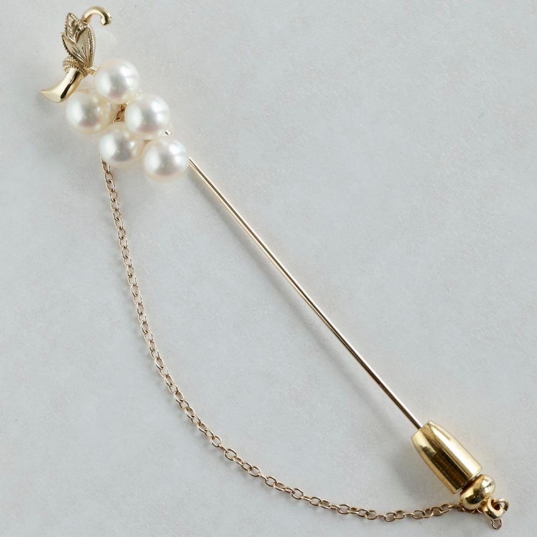 K14 ミキモト 葡萄 あこや真珠 彫金 ブローチ ピンブローチ