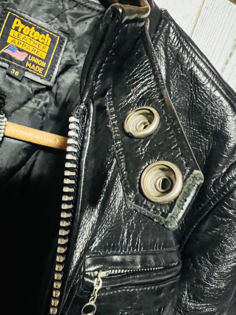 超光沢/豪華版 ライダース シングル アメリカ バイク 36 黒 USA製