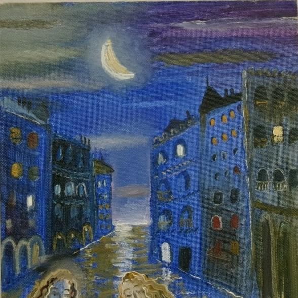 ◇織田広比古『ベネチアンブルーの夜』油彩◇検）織田広喜 宮永岳彦