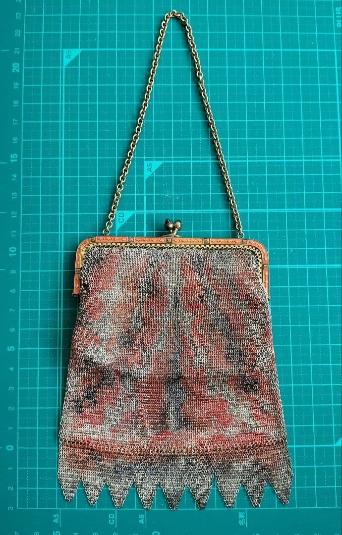 フランス アンティーク メタル メッシュ チェーン付き バッグ