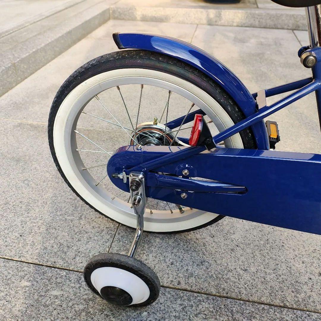 16インチ　自転車　青　補助輪、カゴ、手押し棒付き