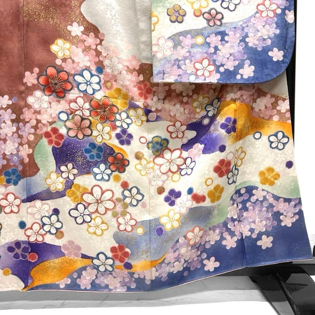 金駒刺繍 金彩 花模様 梅花 振袖 着物 013a p