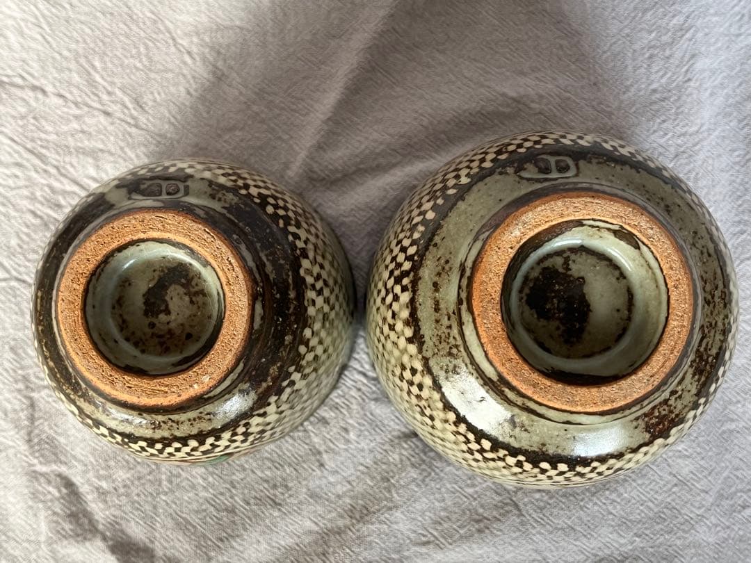 【未使用】島岡達三 益子焼 象嵌赤絵夫婦湯呑 ペア