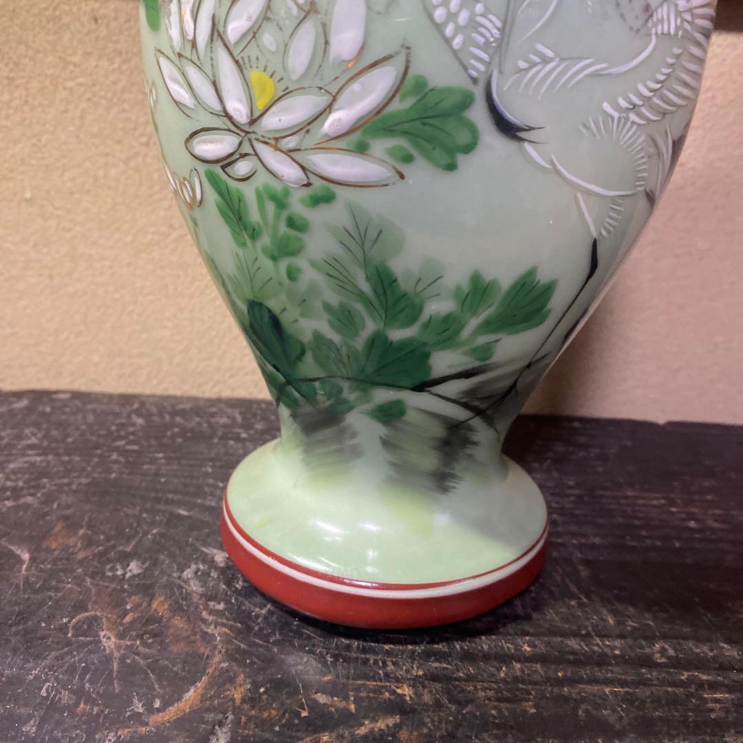 龍耳付色絵青磁花瓶　【作名有】