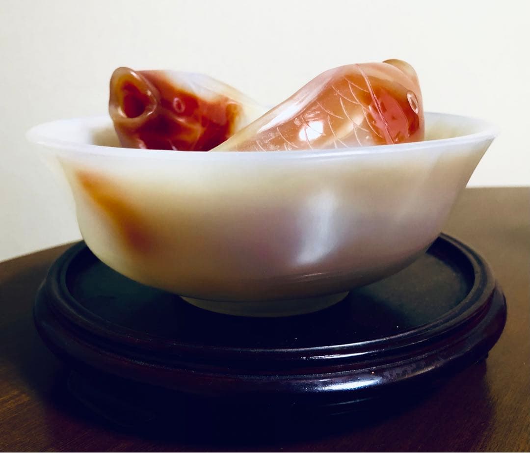 巧色玉椀 本瑪瑙 天然石 刳抜 一本彫り 中国骨董