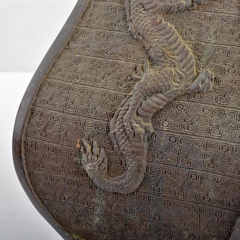 大日本文政年整珉鋳款　古銅　龍饕餮文　四方双耳瓶　M　R4809