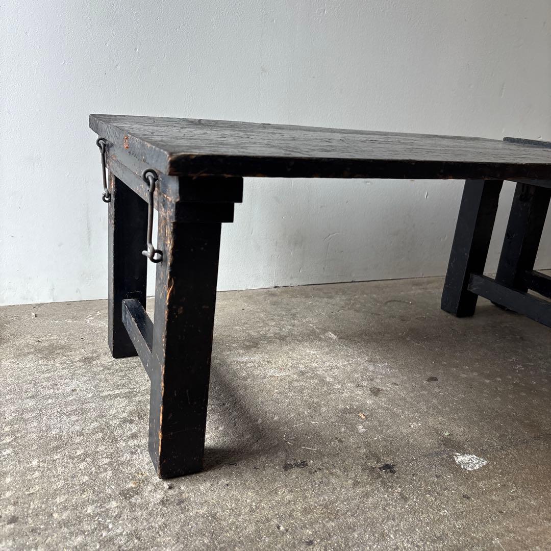 古い習字教室の机二台セット 折りたたみ式ちゃぶ台 文机 ディスプレイ