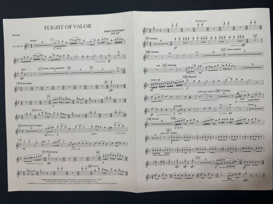 勇敢な飛行ジェイムズ・スウェアリンジェン　Flight of Valor 吹奏楽