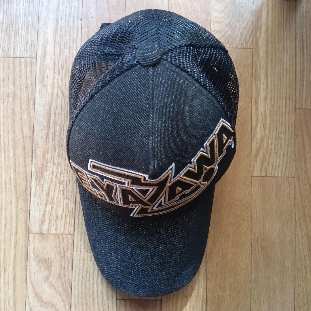 未使用に近い矢沢永吉 E.YAZAWA刺繍ロゴ デニムメッシュキャップ