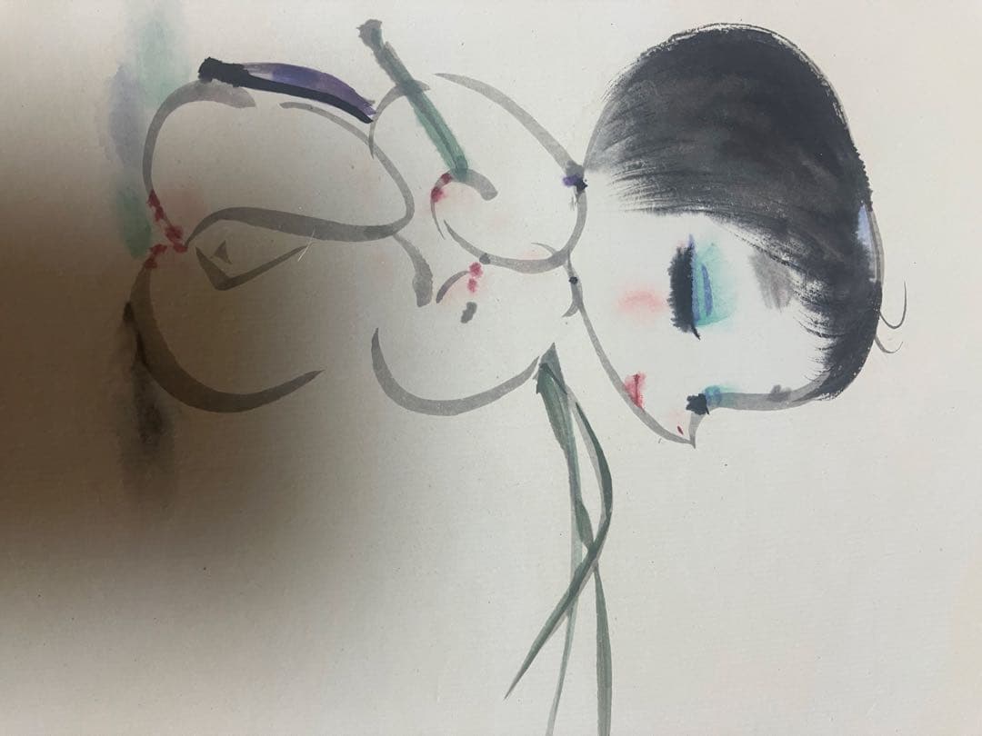 旧家 蔵出 レトアンティーク ヴィンテージ希少 清水崑 水彩画 色紙