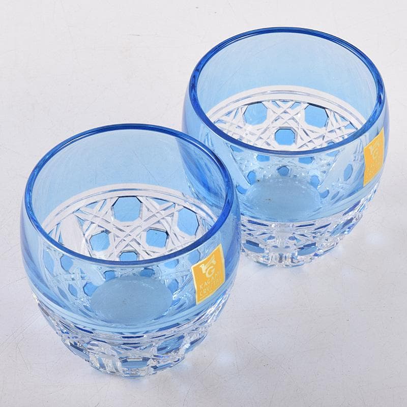 江戸切子 各務クリスタル 八角篭目 懐石杯 共箱 2点まとめて M R8984