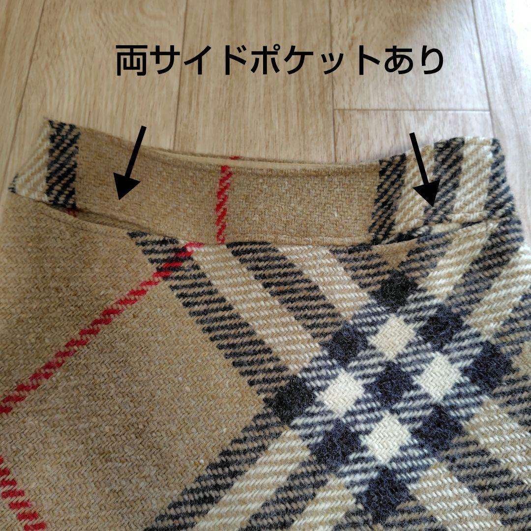 【美品】バーバリーロンドン　ひざ丈スカート　チェック柄　ウール　サイズ38