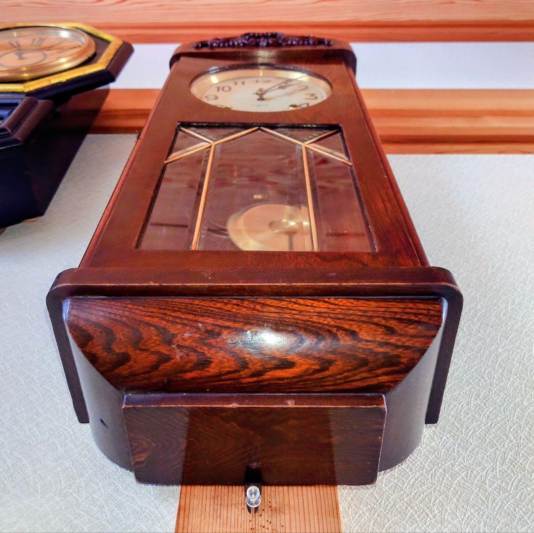 〈完動美品〉舘本時計　7面カットガラス宮型ゼンマイ振り子時計　ボンボン時計古時計