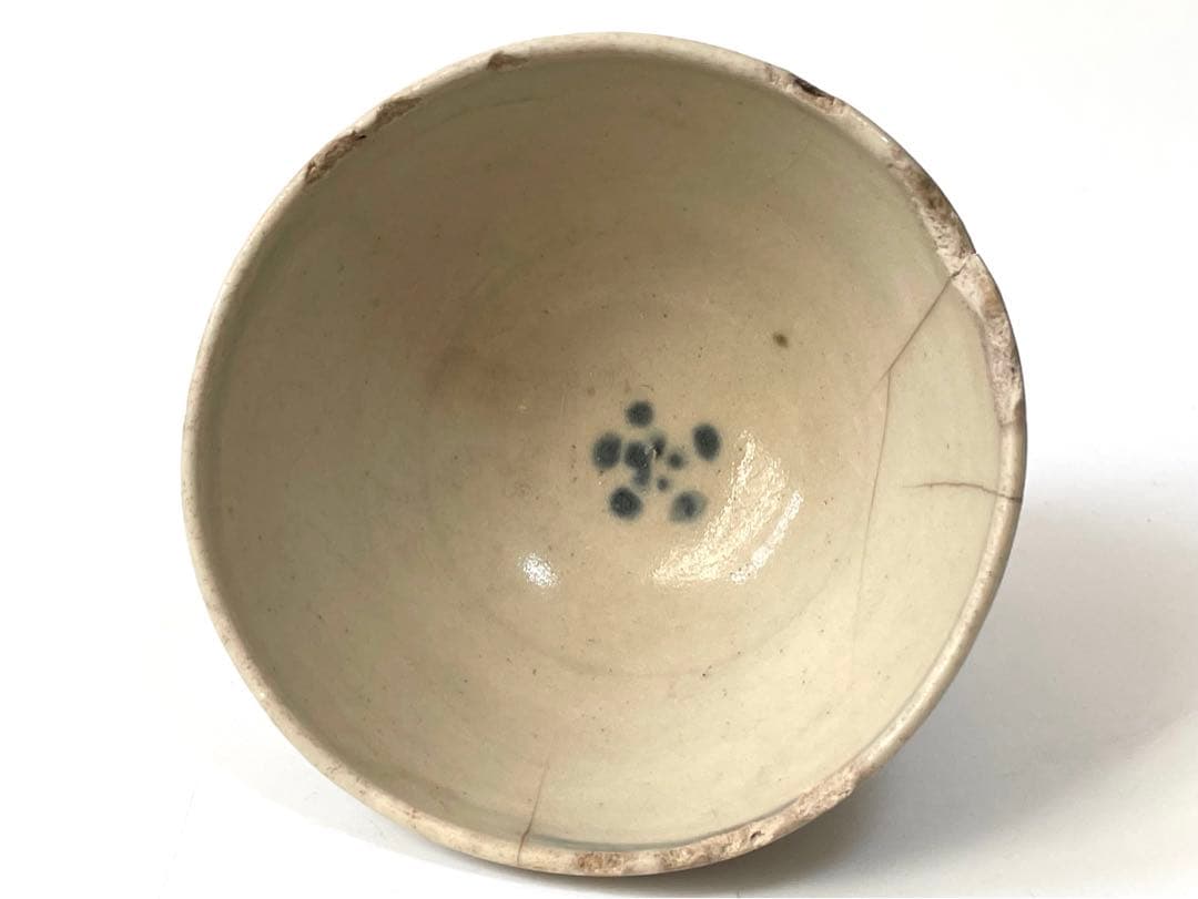 骨董 アンティーク 陶胎染付 瀬戸染付 呉須 宝珠文様 小碗 金継ぎ