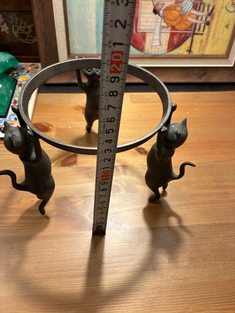 銅製 五徳 三猫 猫 火鉢 囲炉裏 茶道具 鍋置き 蓋置 金属工芸 三匹