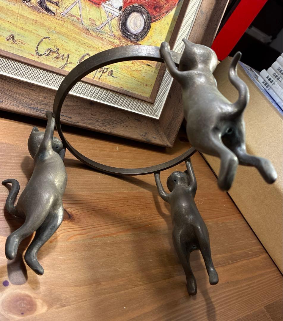 銅製 五徳 三猫 猫 火鉢 囲炉裏 茶道具 鍋置き 蓋置 金属工芸 三匹
