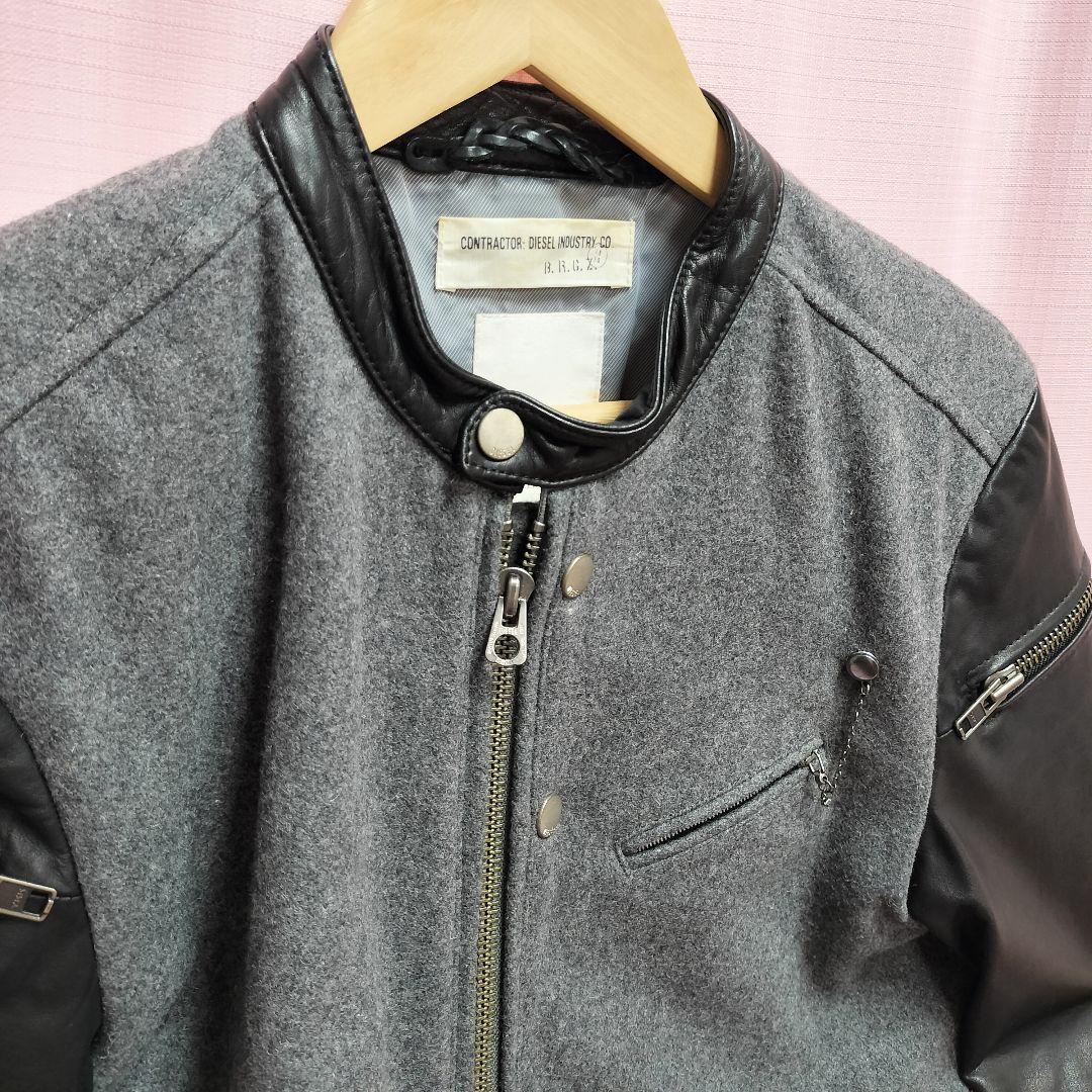 DIESEL シングルライダース ジャケット S ウール 切替 スタジャン 牛革