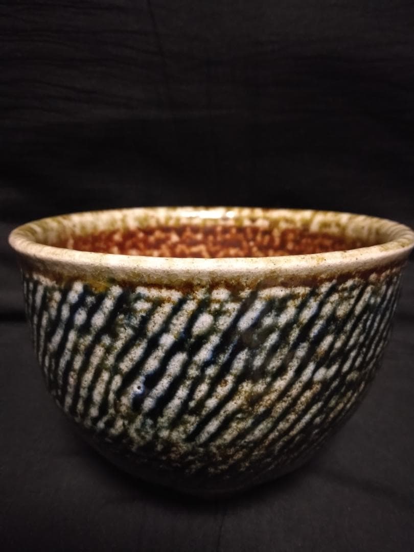 茶碗 人間国宝「島岡達三」作 共箱付塩釉象嵌縄文碗 達三、最