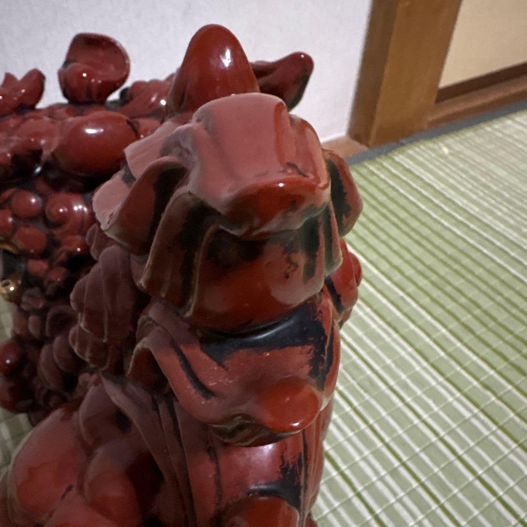 九谷焼 八幡窯 須栄義 獅子 金 赤 縁起物 魔除け 置物